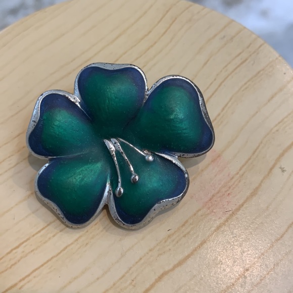 Vintage Green Flower Clip Earrings - Picture 3 of 4